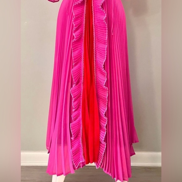New! Anthropologie x Delfi Collective Gwen Lace up Ruffe Pleated Pink Dress❤️‍🔥 - Picture 7 of 11